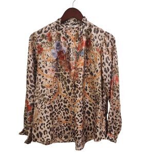 Johnny Was Top Amabel Animal Print Blouse Silk XSmall